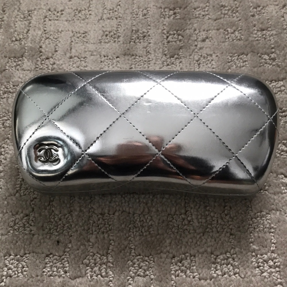 chanel silver sunglass case.
